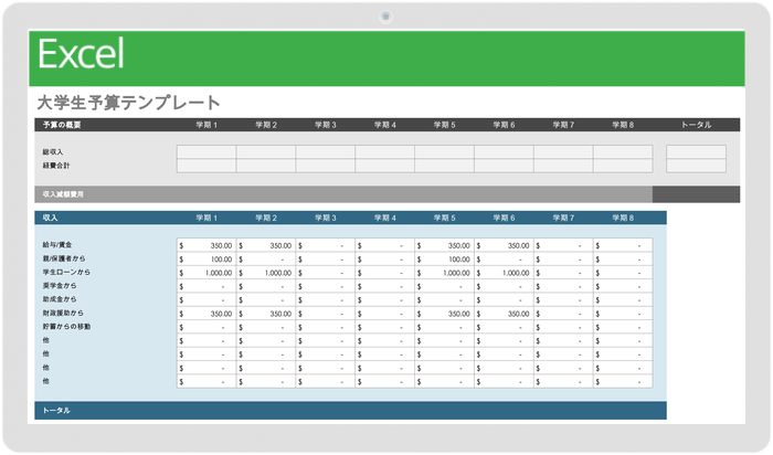  大学生の予算テンプレート