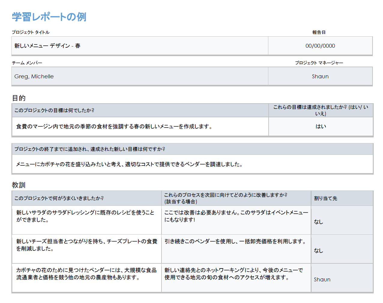 教訓レポートの例