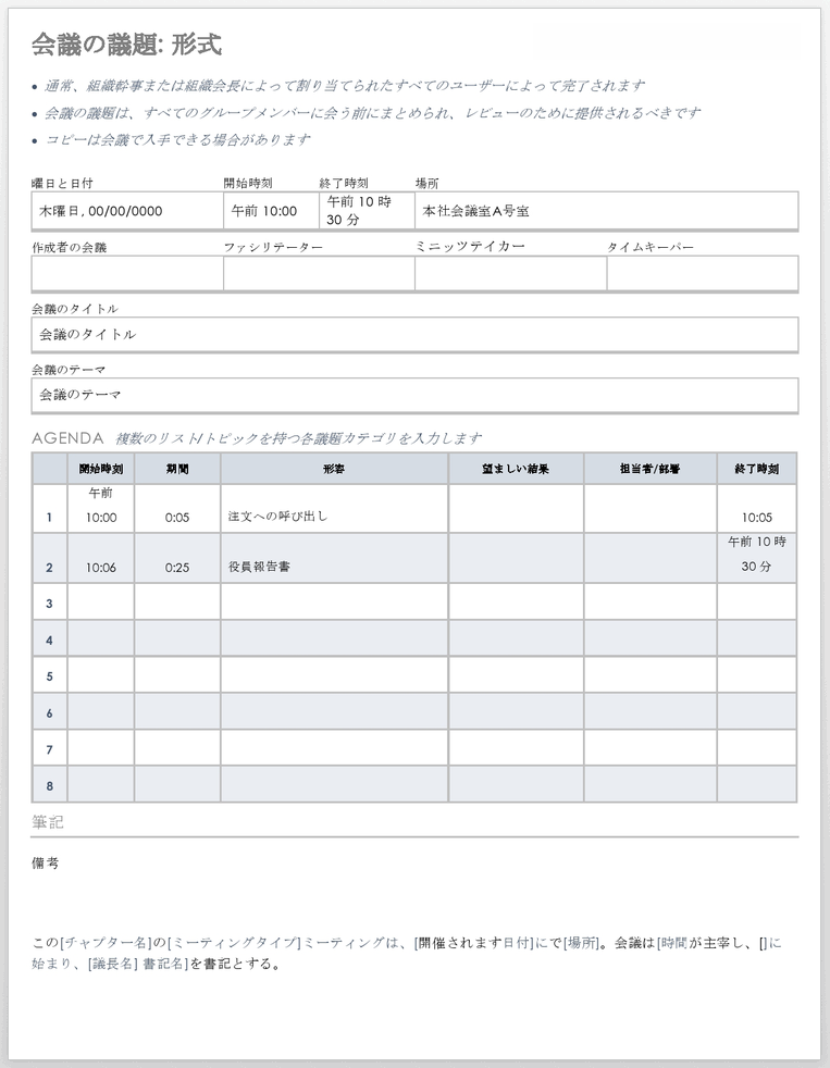 会議の議題形式