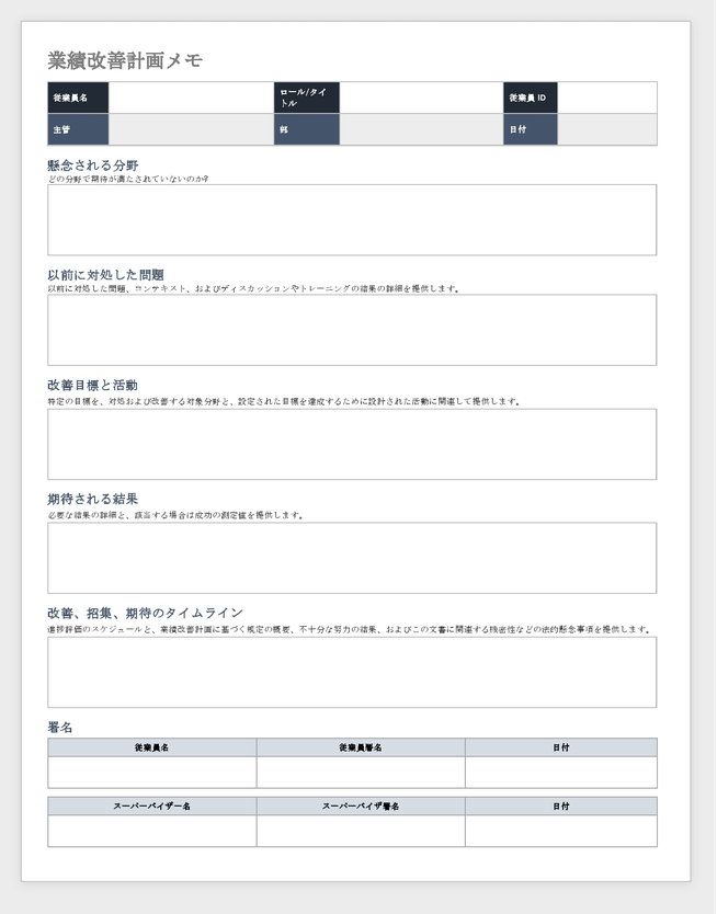 Performance Improvement Plan Memo Template-Japanese