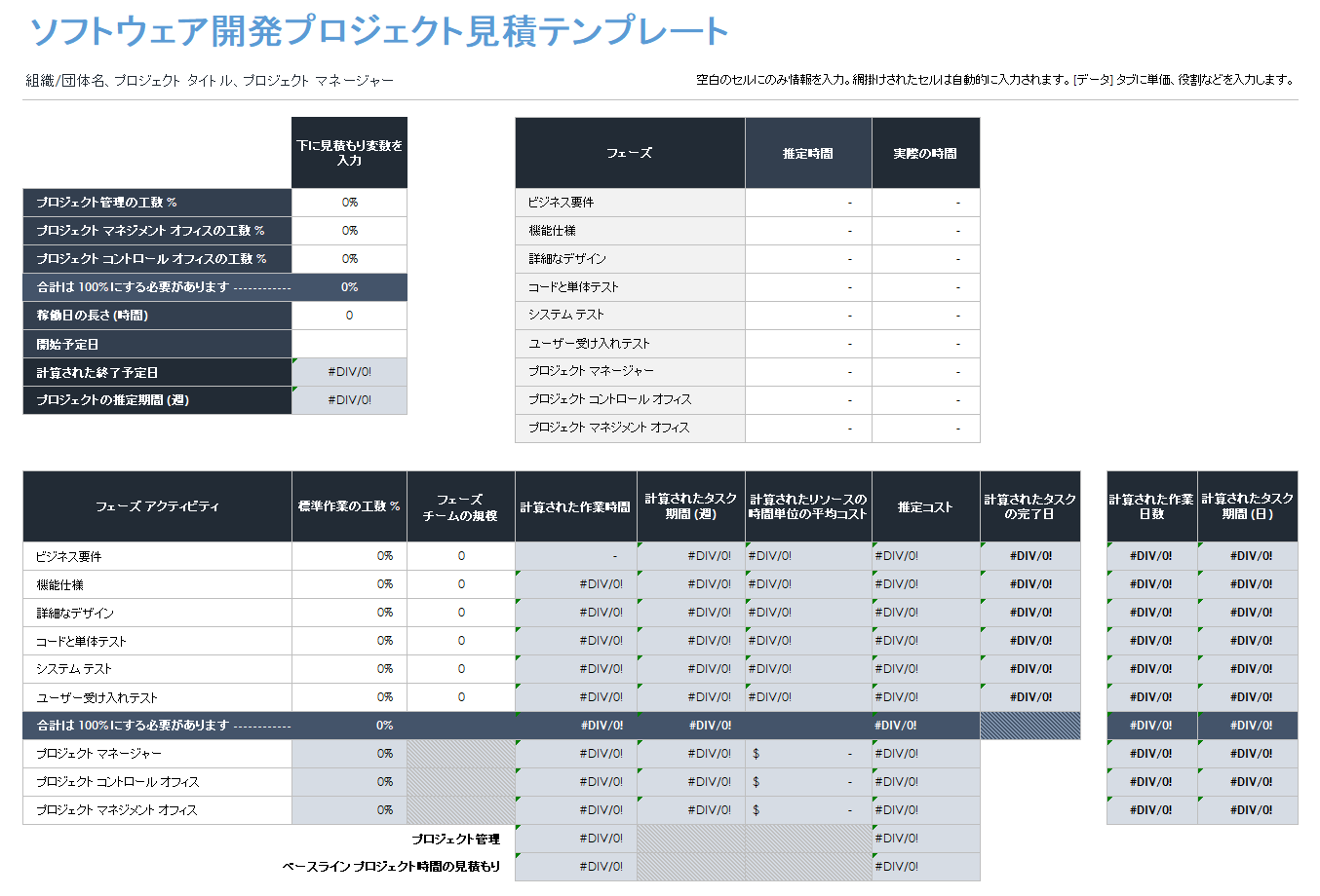 ソフトウェア開発プロジェクト見積テンプレート